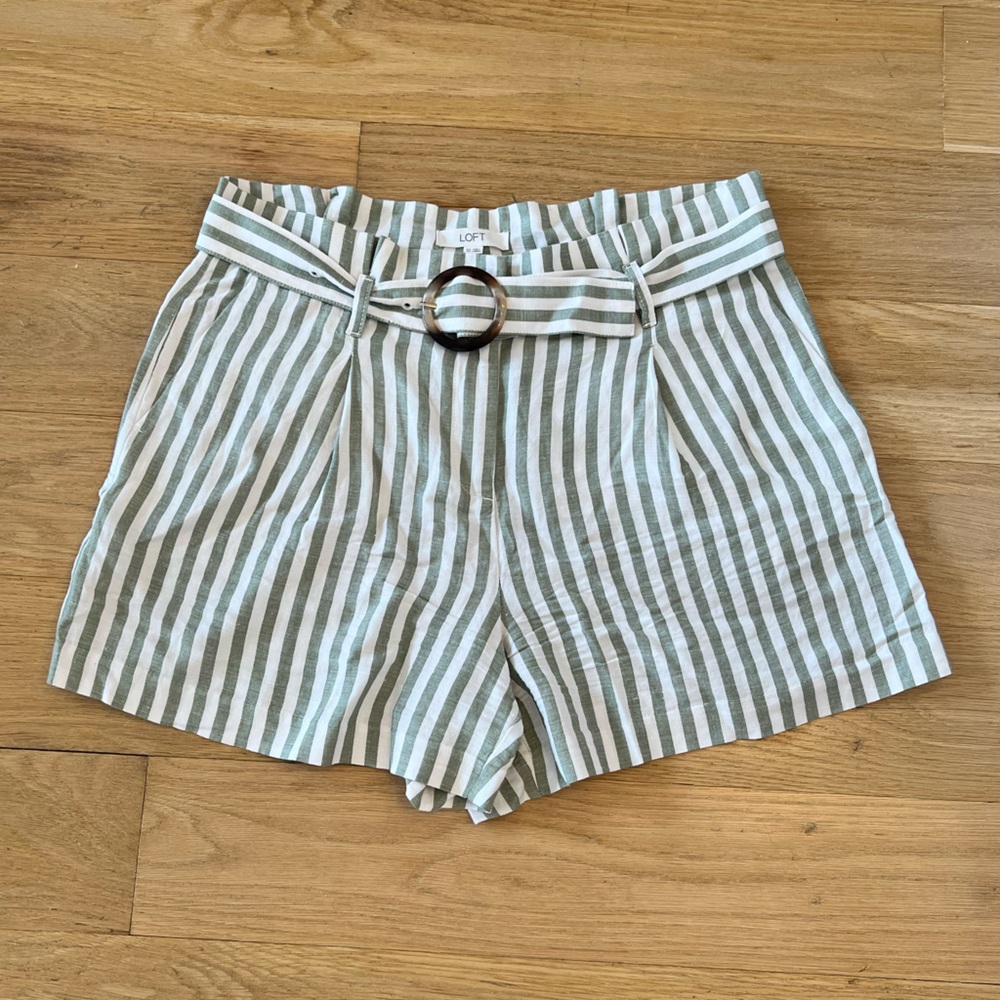Loft Linen Striped Belted Shorts